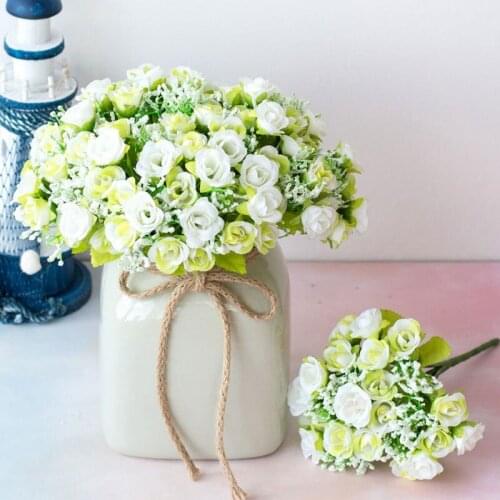 21Heads Rose Artificial Silk Flowers White Pink Rose Bouquet Gypsophila Home Party Table Scene Arrangement Wedding Decoration