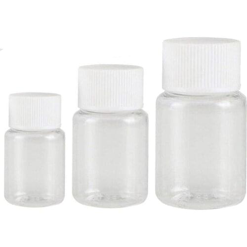 30Pcs 15ml 20ml 30ml 50ml Empty Refillable Plastic Bottle Clear Vial Wide Mouth Container Reagent Store Jar