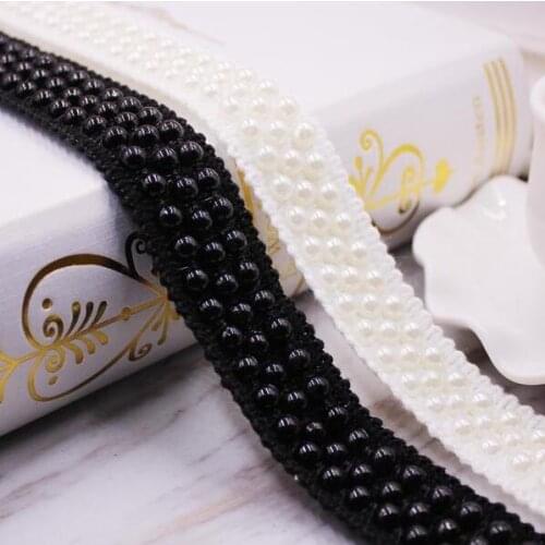 30yd Black White Pearl Beaded Lace Trim Neckline Applique Clothes Curtain Decor Cotton Ribbon Lace Fabric DIY Sewing Accessories