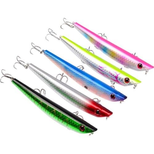 5PCS Topwater Fishing Pencil curving Minnow Fish Bass lure hook baits 12cm/17g