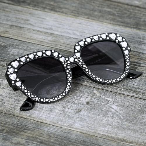 51040 Crystal Heart-shaped Diamond Sunglasses Square Retro Men Women Luxury Shiny Sun Glasses On The Party