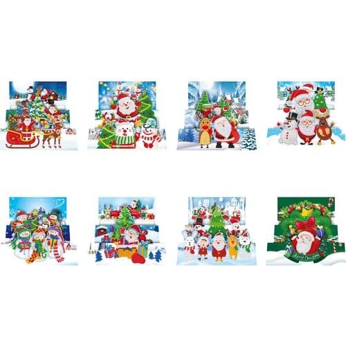 8pcs DIY Diamond Painting Greeting Card Special-shaped Part Drill Mosaic Merry Christmas Embroidery Kit Santa Claus Xmas Postcar