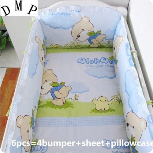 Promotion! 6PCS baby crib bedding set crib set ropa de cuna Comforter cot set,include (bumpers+sheet+pillow cover)