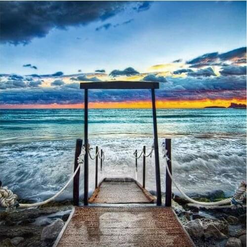 Diamond Painting DIY Landscape Sunset Sea Cross Stitch Full Square Round Drill Embroidery Handmade Home Room Wall Decor Craft