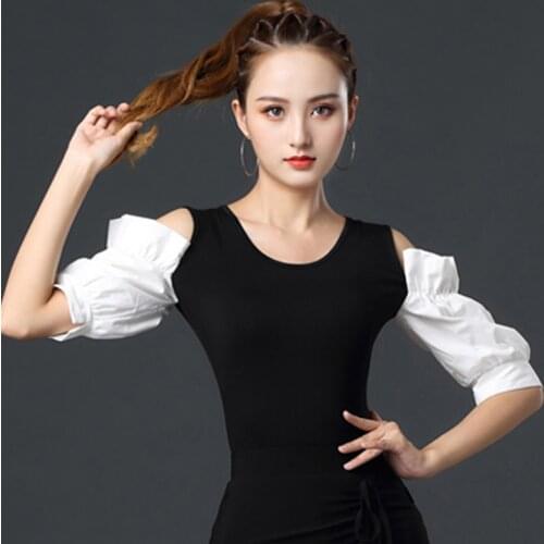 Ballroom Latin Dance Tops Puff Sleeves Elegant Salsa Tango Waltz Performance Costume Practice Clothing Lady Black Shirt DNV13866