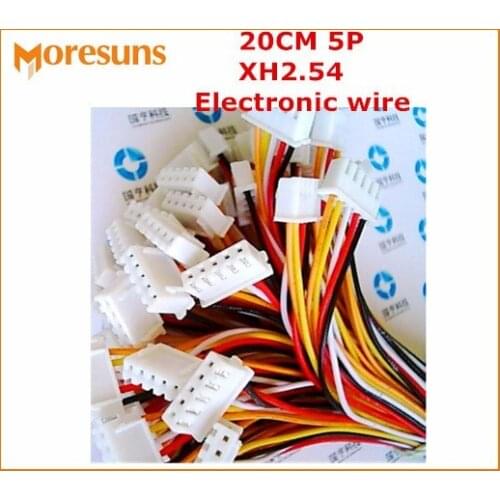 Free ship 200pcs/lot 20cm 5pin XH2.54 electronic wire with single rubber plug and another end of tin electronic cable