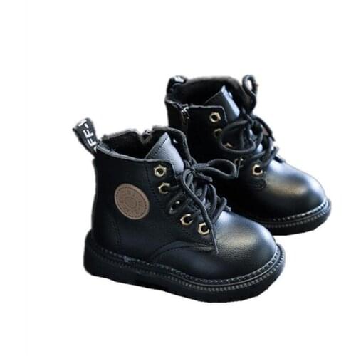 Girls' Martin boots 2021 new winter boys' and girls' fashion leather boots British short boots Plush childrens Boots