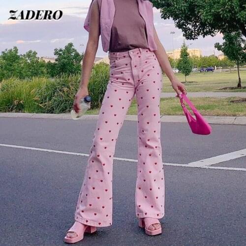 Sexy Love Pink Print Pants Women High Waist Straight Pant Trousers Punk Streetwear Fashion Long Bottoms Y2K Autumn 2021 Hrajuku