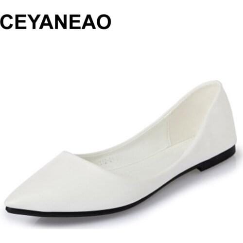 CEYANEAOLadies Lovery Comfortable Zapatos Mujer 2019 Soft Pointy Toe loafers Plus size women brand bag Shoes flat Slip-OnE2042