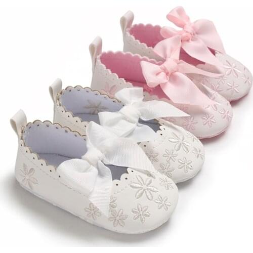 Prewalker Spring And Autumn Baby Cute Bow Flowers 0-18 Months Cotton Flat Shoes Don't Fall Off Baby Walking Shoes