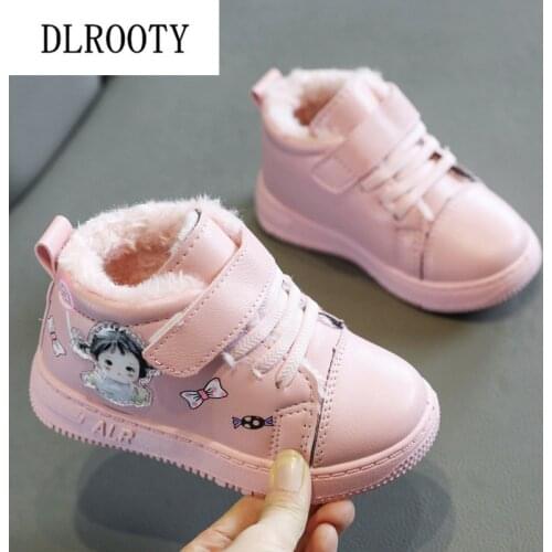 Winter Children Snow Boots Warm Shoes Girl Hook & Loop Short Plush Flat Baby Kid Outdoor Fashion Ankle Martin Non-slip Sneakers