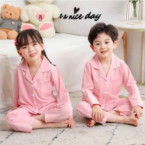 Cartoon Childrens Long-sleeved Cardigan Boys Pajamas Spring Autumn Pure Color Kids Pyjamas Suit Childrens Set Girls Home Wear