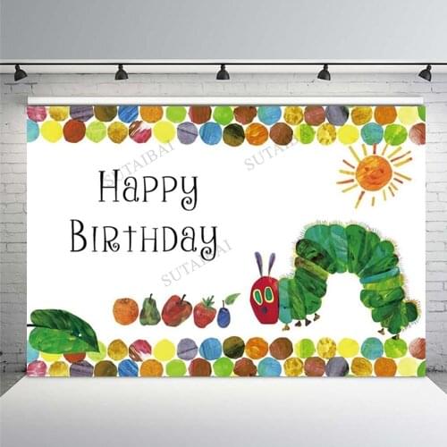 The Very Hungry Caterpillar Photo Backdrop Kids Happy Birthday Sun Background Photography Photocall Photophone For Studio Prop