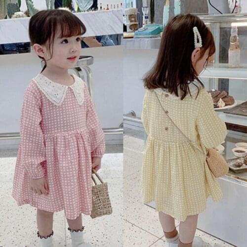 Girls Summer Autumn Cotton Plaid Dress 3T-8T Kids Long Sleeves Dress Childrens Garments Spring Casual Dress Clothes SA2165