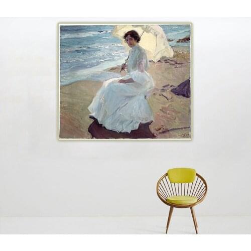 Citon Joaquin Sorolla《Clotilde on the Beach》Canvas Art Oil Painting Artwork Poster Picture Backdrop Wall Decor Home Decoration