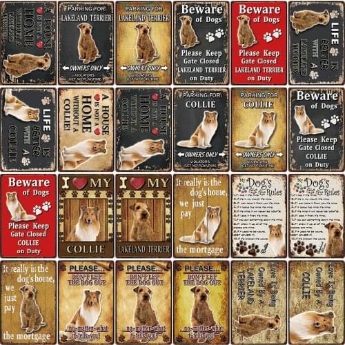 [ Kelly66 ] Pet Warning Dog Rules Better Lakeland Terrier Collie Metal Sign Home Decor Bar Wall Art Painting 20*30 CM Size DG-39