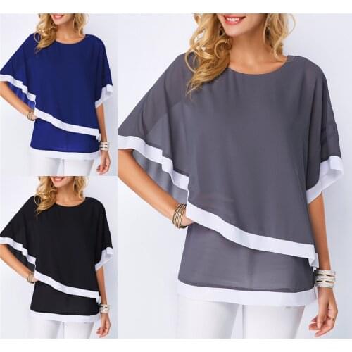 Summer T Shirt Women new 2021 T-shirt bat sleeve splicing irregular chiffon female spot Female Tee Tshirts dropshipping YFF6431
