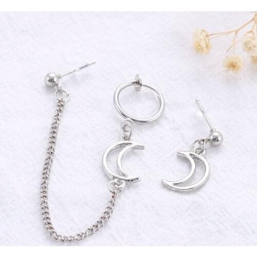 Fashion Temperament Hollow Five-pointed Star Love Moon Earrings One-piece Ear Bone Clip Asymmetric Stud Earrings Gift Jewelry