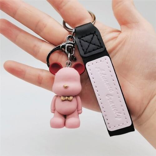 Trendy Transparent Leather Cartoon Bow Tie Bear Keychain Cute Bag Charm Holder Cartoon Resin Key Chain