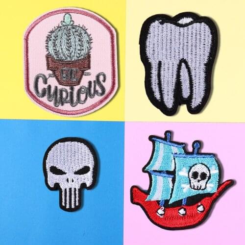 Cactus a pirate boat tooth Patches Iron On Clothes Garment Appliques for T-shirt Coat Diy Embroidered Badge Accessories