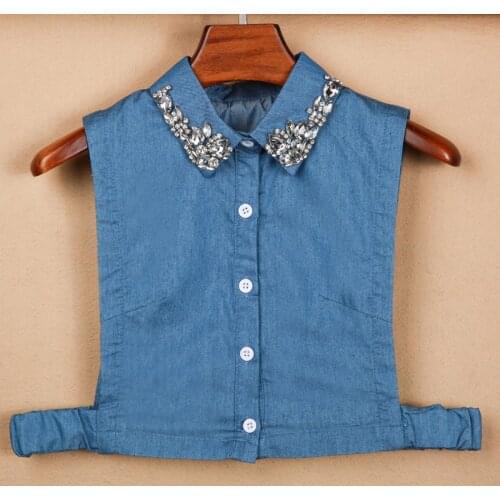 New female hand nail drill fake collar cowboy blue jeans color professional commuter shirt embroidery Decorative collar