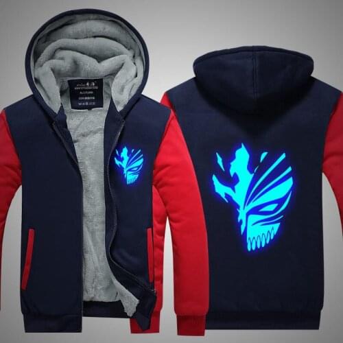 BLEACH Kurosaki ichigo Cosplay Costumes BLEACH mask LED glow-in-the-dark men extra-thick warm casual hooded Sweatshirts jacket