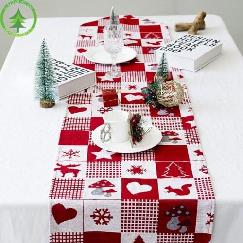 Christmas Decoration Linen Printed Table Runner Christmas Moose Printed Table Flag with Tassel Hotel Home Festival Decoration