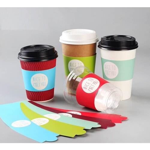 100 pcs Disposable Cup sleeve for disposable cups White cardboard paper coffee tea juice Cup sleeve Adjustable size Customized