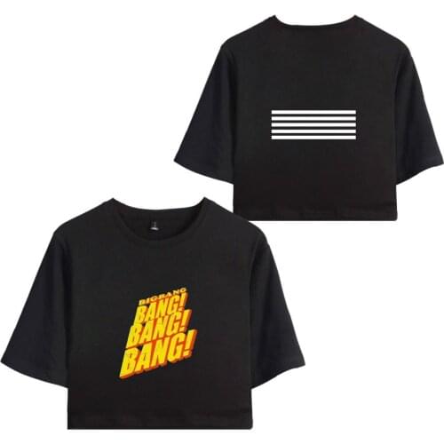 Kpop Bigbang Sexy Crop Top Women Cotton Exposed Navel T-shirt Tops Idol Fans Printed Cropped T Shirt For Women Camiseta Feminino
