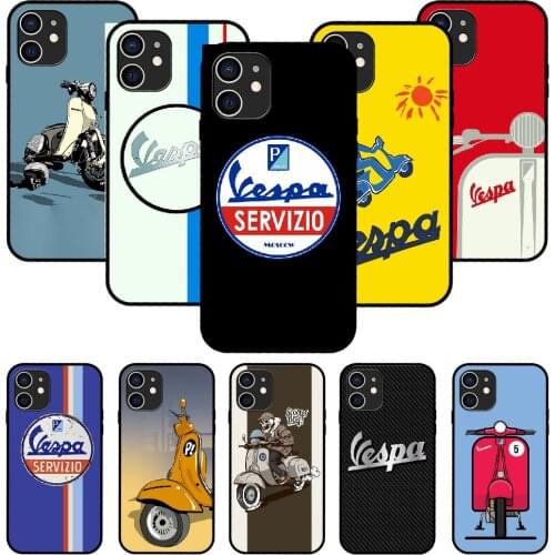 For iPhone 11 12 8 Plus Mini Pro X XR XS Max 4 5 7 6 6S 8 SE Phone Case Black Cover Prime Silicone Brand Vespa Scooter