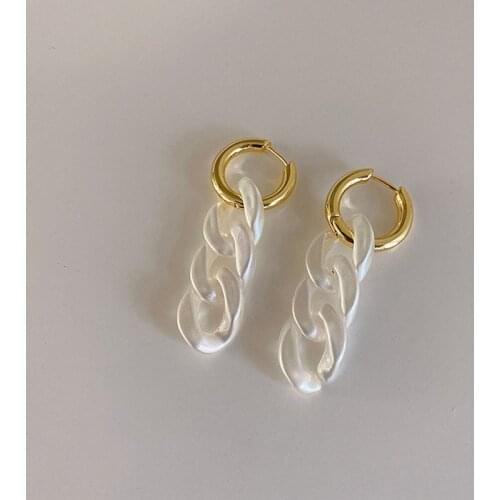 SRCOI Trendy Geometric Metal Circle White Resin Chain Simple Plastic Acrylic Tassel Temperament Drop Earring Women Jewelry