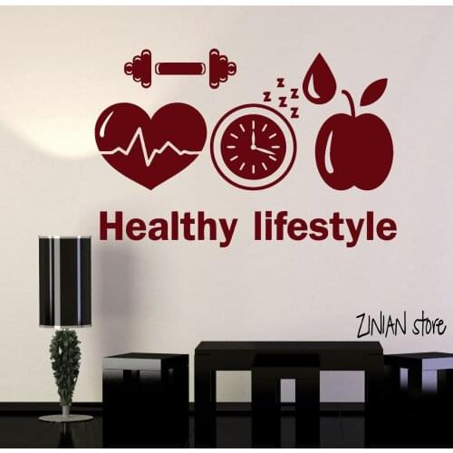 Healthy Lifestyle Wall Decal Sport Motivation Diet Gym Wall Stickers Removable Art Mural Home Decoration Wallpaper For Room H086