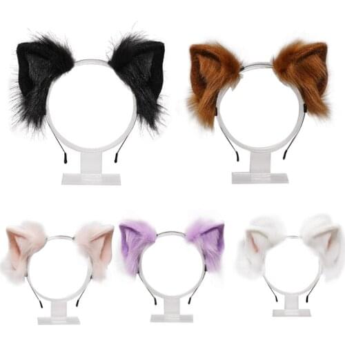 Womens Lolita Plush Hair Ornaments Animal Cat Ears Hair Accessories Halloween Party Hair Hoops Anime Cosplay Fancy Props