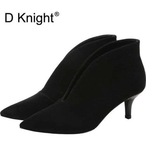 Womens Boots High Heels Pointed Toe V-Shaped Ladies Boots Ankle Sexy Female Nightclub Party Shoes Ankle Boots For Women Black