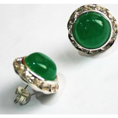 Wholesale 15mm green Natural gems ladys charming stud earrings natural Luxury Ms. girl Wedding Jewelry
