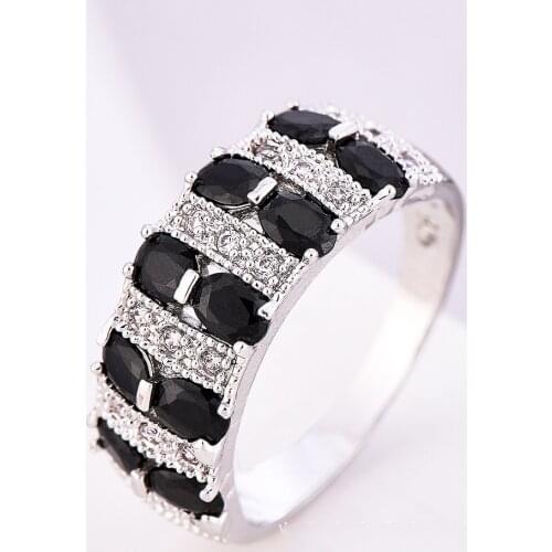 High-end Retro Elegant Classic 925 sterling silver Big Rings for Women Black Stripe Crystal Zircon Rings Girlfriend Gifts