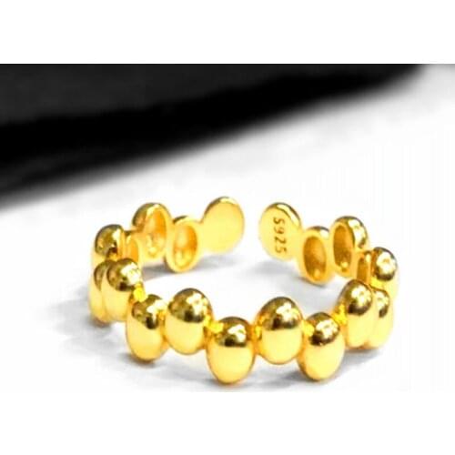 VENTFILLE 925 Sterling Silver Geometric Oval Beads Uneven Ring Women Fashion Smooth Romantic Jewelry Handmade Gifts