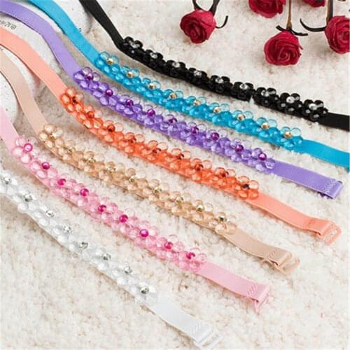1 Pair Women Bra Strap Flower Rhinestone Decor Invisible Elastic Shoulder Strap