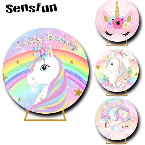 10 Options Flower Rainbow Unicorn Party Round Backdrop Cover Girls Baby Shower Newborn 1st Birthday Photography Background