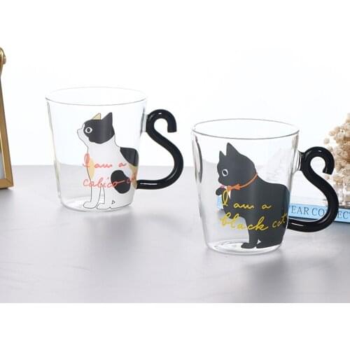 250ML Cute Cat Glass Juice Coffee Cup Milk Tea Coffee Glass Mug Cat Tail Handle