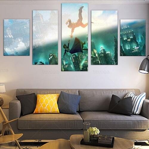 5 Piece Wall Art Two Worlds Collide Bioshock Infinite HD Printed Picture Canvas Poster Used for Kid Childrens Room Bedroom Livi