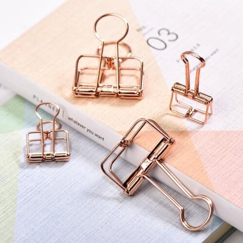 6/8 pcs/set Metal Rose Gold Hollowed Out Design Binder Clip for Office School Paper Organizer Decorative Clips Stationery Supply