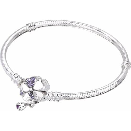 Ajax 100% 925 Sterling Silver Flower Charm Fit Pan Snake Bone Bracelets For Women Wedding Jewelry