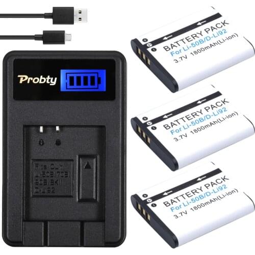 Probty 3Pcs Li-50B D-LI92 Li 50B D LI92 Camera Battery + LCD USB Charger For OLYMPUS SP 810 SZ14 SZ16 D755 XZ-1 VR350 SZ31 u6010