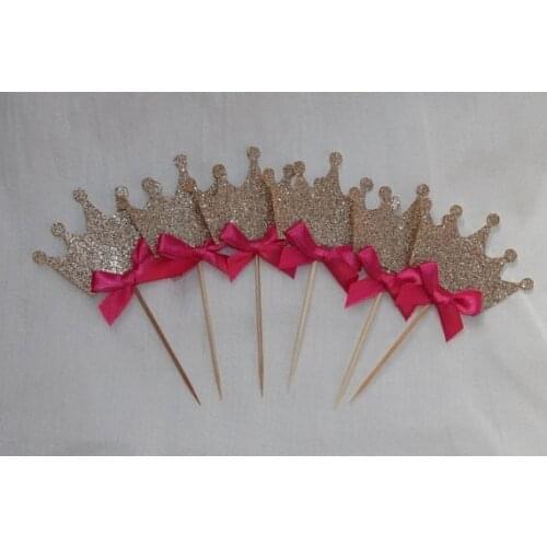 Glitter PRINCESS CROWNS Cupcake Toppers wedding bridal baby shower toothpicks Bachelorette birthday Engagement Party food pick
