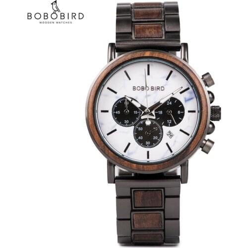 Bobo Bird Luxury Mens Watches Mens 2020 Wooden Quartz Man Watch Male Luminous Wristwatch Chronograph Reloj Hombre
