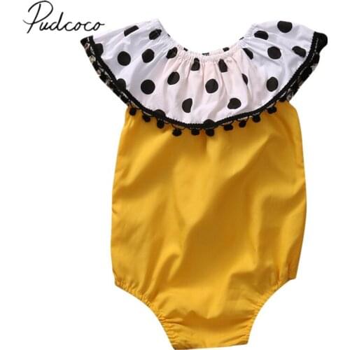 2019 Brand New Infant Newborn Baby Girl Toddler Polka Dot Cotton Bodysuit Ruffled Neck Sleeveless Sunsuit Outfit Clothes Set