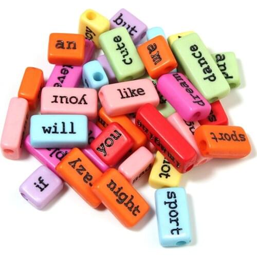 50Pcs/Lot Mix Color Letter Word Beads Acrylic Rectangle Alphabet Spacer For DIY Jewelry Making Accessories