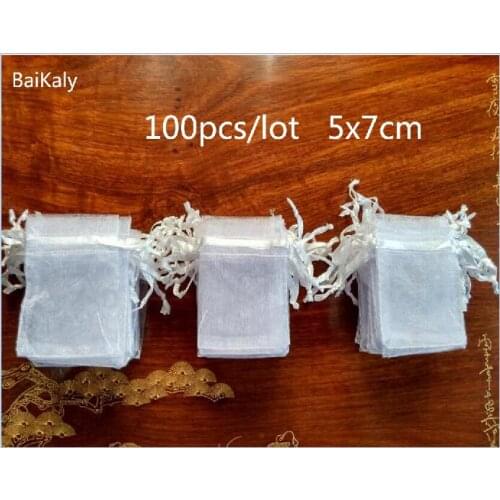 Household 100pcs 5x7cm Drawable White Small Organza Bags Favor Wedding Party Christmas Gift Bag Jewelry Packaging Bags Pouches