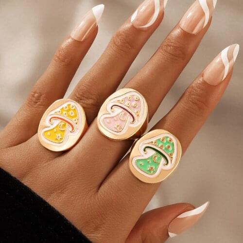 Docona 3pcs/set Colorful Mushroom Cute Rings for Women Girls Geometry Star Moon 2021 Fashion Jewelry Accessories Anillos 19839